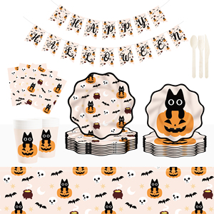 DAMAI Little Cat and Pumpkin Halloween Party <b>Table</b> Decoration Disposable Paper Plates Served 10 Guests Tableware Sets - Product Image 1
