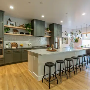 CBMmart özel yüksek kalite modern minimalist mat yeşil lak çok fonksiyonlu mutfak dolapları lavabo ile set