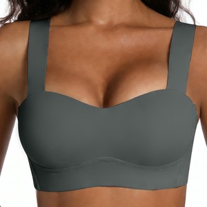 Soutien-gorge sans armatures à fermeture dorsale, à bretelles larges, sans couture, en nylon tricoté fin, confortable et respirant, pour l'export. - Product Image 5