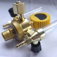 Regulator Tekanan Gas Las Industri Argon CO2 Twin Tube Flowmeter G5/8 Inlet untuk Penggunaan Bengkel MIG TIG