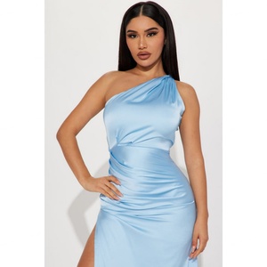 Vestido Maxi Elegante Casual para Mujer, Sin Mangas, con Abertura Alta y Un Hombro Descubierto, Estilo Personalizado de Fábrica OEM - Product Image 4