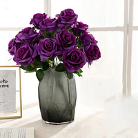 Vente en gros de 9 têtes de roses artificielles en latex bleu, soie blanche, rose vif réaliste, pétales de rose en vrac pour mariage