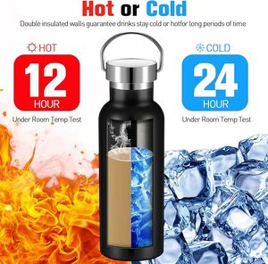 Bouteille d'<span class=keywords><strong>eau</strong></span> isotherme réutilisable en acier inoxydable de 500 ml pour le <span class=keywords><strong>camping</strong></span>, à double paroi sous vide, avec poignée sport et couvercle anti-fuite, maintient au chaud/froid 6-12 heures - Product Image 5