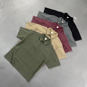 Camisa POLO <span class=keywords><strong>Vintage</strong></span> de Algodão Personalizada com Bordado Unissex OEM Lavada com Ácido Pesada 350GSM Camiseta com Ombros Caídos - Product Image 1