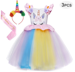 2025 Halloween bambini fiore ragazze <span class=keywords><strong>unicorno</strong></span> Costume spettacolo principessa <span class=keywords><strong>vestito</strong></span> da bambina <span class=keywords><strong>vestito</strong></span> da 8 anni con <span class=keywords><strong>unicorno</strong></span> cerchietto - Product Image 2