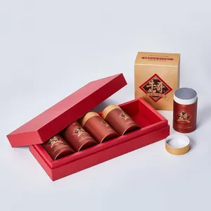 Luxury Custom Logo Fancy Rigid Paperboard Gift Box with Small Round Paper Tube Tea Packaging Box