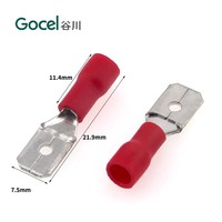 Conector de Anillo de Latón Plateado en Frío con Aislamiento para Exteriores, 250 Unidades, MDD1.25-250, 22-16 AWG, Rojo