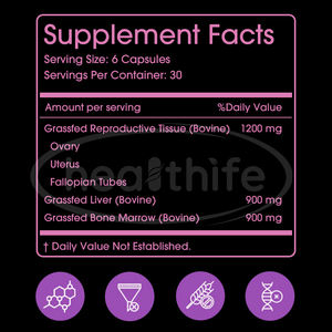 Complément alimentaire pour femmes à base de foie de bœuf, moelle osseuse, ovaires, utérus, trompes de Fallope, capsules de mélange d'organes de bœuf, 180 capsules - Product Image 3