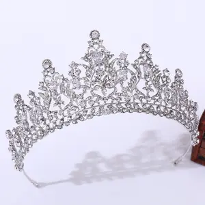 Luxury Popular Crowns Hair Accessories Tiara Alloy Gold Silver Plated Crystal Rhinestone Zircon Crown For Bridal Women