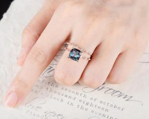 925 Cojín de plata esterlina Corte Alejandrita Compromiso 14K Chapado en oro rosa June Birthstone Promise Anillo de bodas - Product Image 1