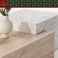 Table basse rectangulaire en travertin Bianco Carrara GOLDKING avec socle modulaire en marbre pour salon, centre de séjour moderne