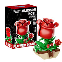 Set de Bloques de Construcción de Rosas Rojas DIY, Modelo de Planta en Maceta Botánica 3D, Kit de Construcción, Decoración Creativa para Escritorio, Juguete de Regalo