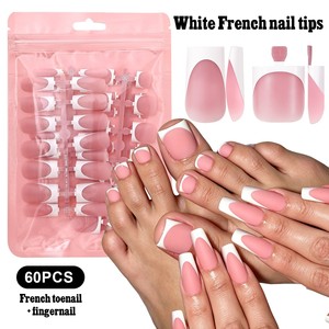 ZHI JIA 60 faux <span class=keywords><strong>ongles</strong></span> carrés courts français pour les orteils, en acrylique, couvrance totale, pour mains et pieds, ensemble d'<span class=keywords><strong>ongles</strong></span> à presser - Product Image 5