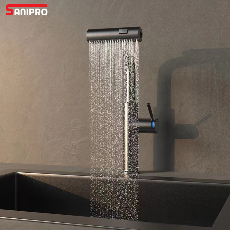 SANIPRO New Design Waterfall 304 Stainless Steel Hot Cold Water Mixer Tap 3 Function Shower Head Pul