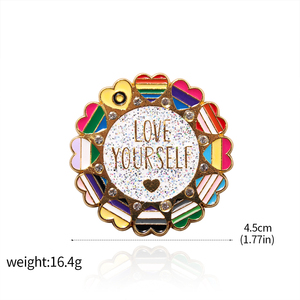Love YourselfレインボーカラーハートプライドエナメルピンメタルバッジLGBTかわいいピンブローチ - Product Image 6