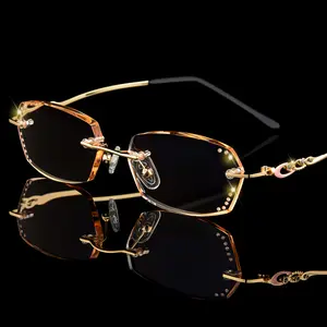 Korean Designer Diamond Cut Edge Glasses Frames Fashion Metal Eyeglasses Women Men Frameless Reading Glasses