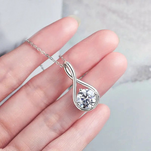 Teardrop Pendant <b>Necklace</b> With Round Zircon Claw Setting White Gold For Women Everyday Wear - Product Image 2