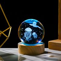 Lampe de table décorative 3D sculptée au laser boule de cristal méduse dauphin étoile de mer baleine coquillage USB LED veilleuse maison chambre à coucher