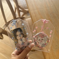 Porte-cartes rectangulaire transparent en PVC style japonais porte-bonheur, pochette de rangement pour petites cartes de 3 pouces, étui de présentation pour badges