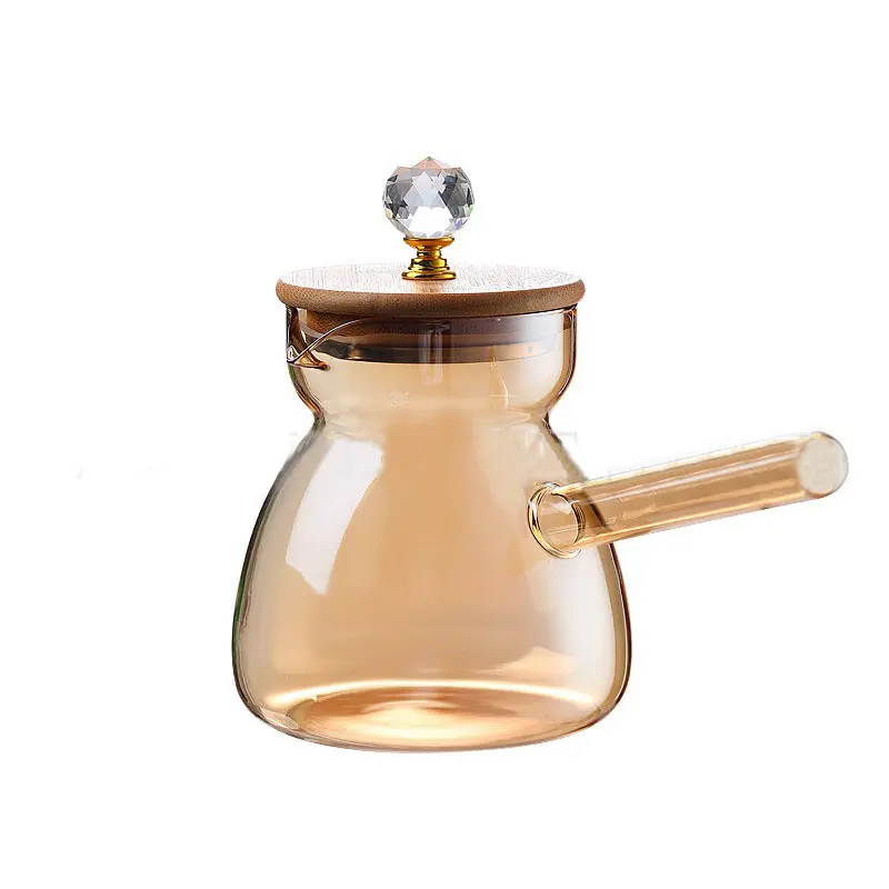 Cafetera dorada de vidrio borosilicato alto con tapa de Bambú