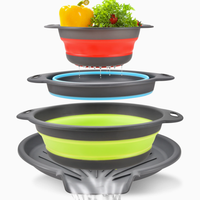 Ensemble de passoires pliables en plastique, lot de 3, passoires de cuisine pliables, compatibles lave-vaisselle, plateau d'égouttage pour pâtes et légumes