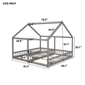 Grey <b>House</b>-Shaped Wooden Double <b>Bed</b> For Kids Bunk <b>Bed</b> With Disassembly Feature Bedroom Furniture - Product Image 3