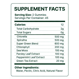 Gummies de spiruline et chlorelle saveur pomme verte, complément alimentaire, produit de santé naturel, approvisionnement en gros OEM direct usine - Product Image 3