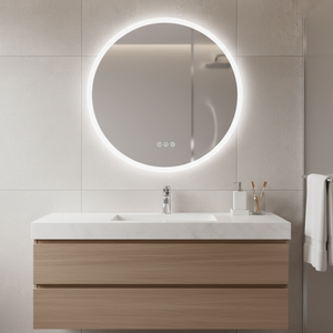 <span class=keywords><strong>Miroir</strong></span> de maquillage LED rond moderne et minimaliste avec éclairage arrière, <span class=keywords><strong>miroir</strong></span> LED mural anti-buée pour salle de bain - Product Image 6