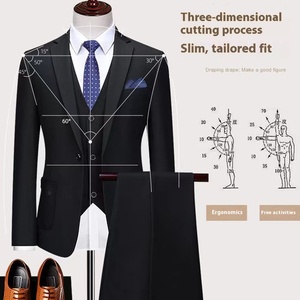 Abito da Uomo Professionale in Pettinato per Affari Blu Navy, Nero e Grigio con Giacca Monopetto e <span class=keywords><strong>Pantaloni</strong></span> Eleganti 100% Poliestere - Product Image 2