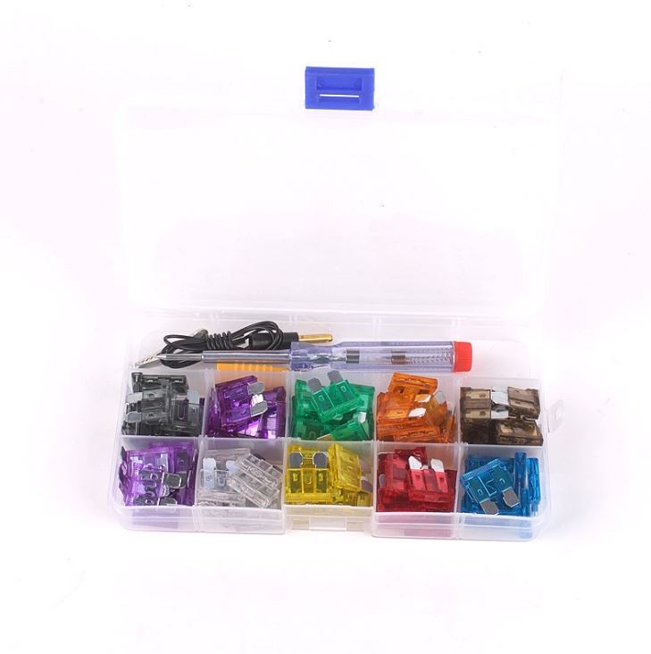 Автомобиль Средний размер стандартный лезвие предохранитель коробка пластиковая коробка ассортимент с 2A 3A 5A 7.5A 10A 15A 20A 25A 30A 35A предохранители