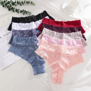Culotte <span class=keywords><strong>string</strong></span> en dentelle florale taille mi-haute pour femmes européennes et américaines - Sexy, respirante et confortable - Product Image 1