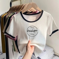 Personnalisé 100 Coton Crop Top Femme Slim Fit Boxy T-shirts Côtelé en gros D'été Tee Uni Y2K Crop Tops pour les Femmes