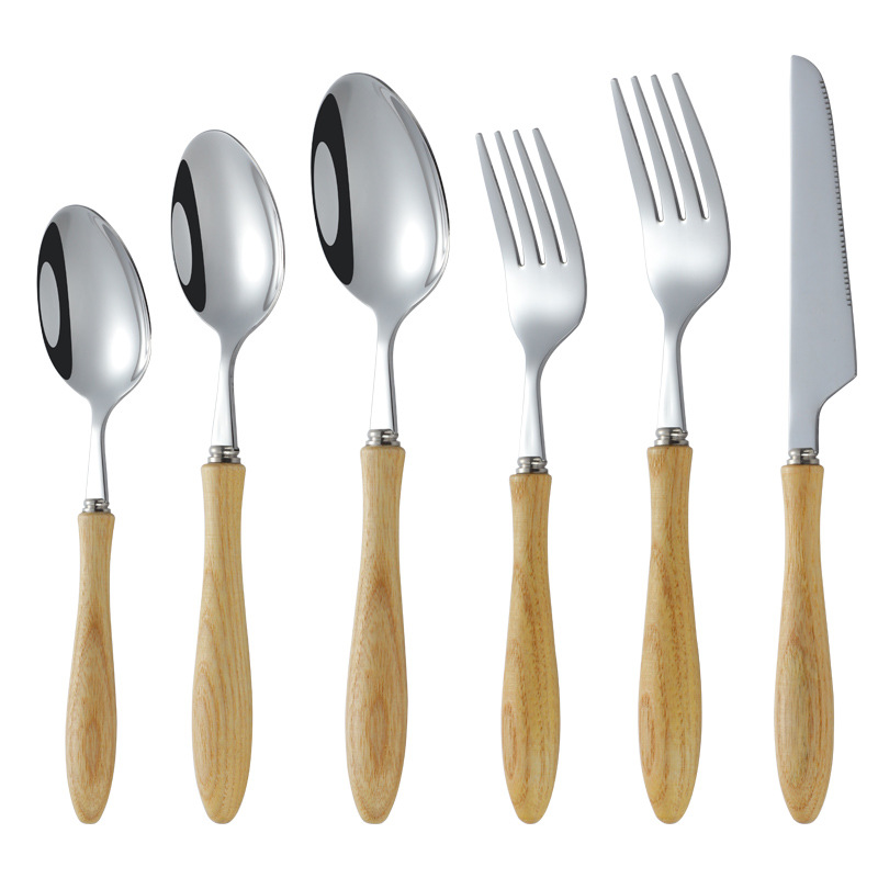 White Wax Wood Handle Cutlery 304 Stainless Steel Western Restaurant Steak Knife Fork Dessert Spoon Fruit Fork