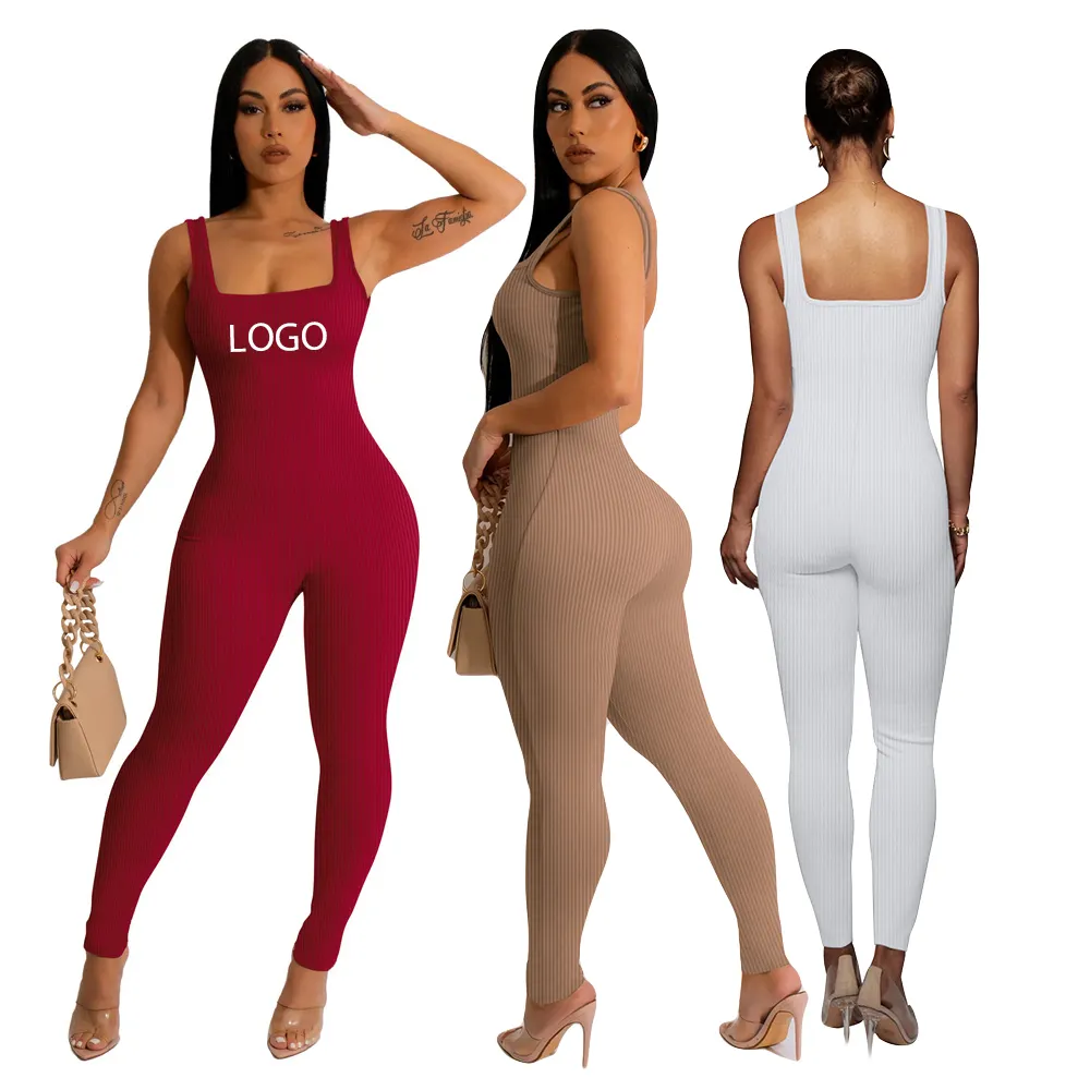 Katı renk kolsuz yelek tulum dişli kare boyun Backless kalça Slim Fit tulum bahar 2023 kadın giyim