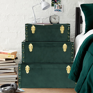 Tùy Chỉnh Sang Trọng Màu Xanh Lá Cây Nhung Lưu Trữ Thân Cây Thiết Lập Stackable Trang Trí Tổ Chức Thân Cây Với Vàng Phần Cứng - Product Image 5