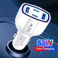 Chargeur de voiture rapide, adaptateur type C, 53 W, chargeur de voiture USB-C, super charge, multifonctionnel, PD 4 en 1