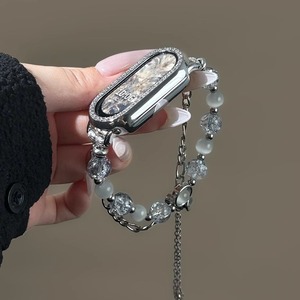 FORWELLENY - Correa de Reloj de Lujo con Diamantes Brillantes y Cuentas de Ópalo Doble para Apple Series y <span class=keywords><strong>Mi</strong></span> <span class=keywords><strong>Band</strong></span> 8 9 10, para Mujer - Product Image 1