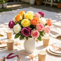 Fleurs artificielles de haute qualité en gros, roses à tiges simples multicolores pour la décoration de la maison et les arrangements floraux de mariage