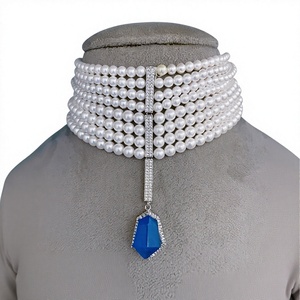 Charming Beads Precision Finish Premium Vibe <b>Silver</b> Polish Pearls Look <b>Choker</b> Necklace & Earrings Set Wedding Collection Women - Product Image 2