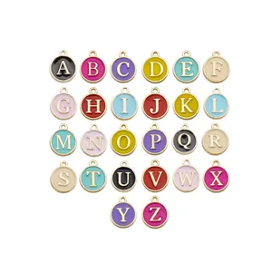 Hot Selling 26English Letter Enamel Alloy Metal Charms For DIY Earrings Necklace Bracelets Jewelry Accessories Charm Pendant