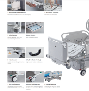 Lit d'hôpital électrique certifié avec poteaux <span class=keywords><strong>pour</strong></span> perfusion et tiroirs, lit médical multifonction - Product Image 2
