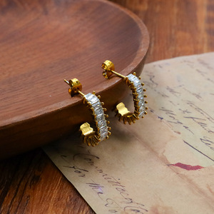 Geometric Zircon <b>Stud</b> Earrings Gold Rose Gold Channel Setting Asymmetry Everyday Wear <b>Titanium</b> Steel Knot Earrings - Product Image 2