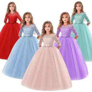 Mädchen Kleidung Blume Ärmel Plissee Party Wear 7 bis 12 Jahre Kinder kleider für Mädchen