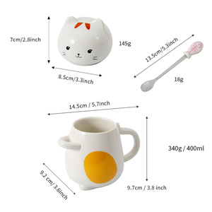 แก้วเซรามิคลายการ์ตูนแมวน่ารัก 3 มิติ พร้อมฝาและช้อน แก้วน้ำเซรามิคคู่รัก แก้วกาแฟสำหรับอาหารเช้า - Product Image 6