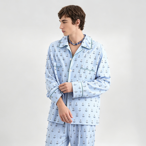 <b>Men's</b> Luxury Premium Fashion Knitted Pure Cotton Floral Printed <b>Pajama</b> Set OEM ODM Designer <b>Pajamas</b> For <b>Men</b> Set Manufacturer - Product Image 3