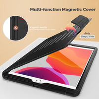 Coque en cuir PU pour iPad de 10.2 pouces, 7e et 8e, support réglable, porte-crayon robuste avec fente pour carte, étui à rabat magnétique