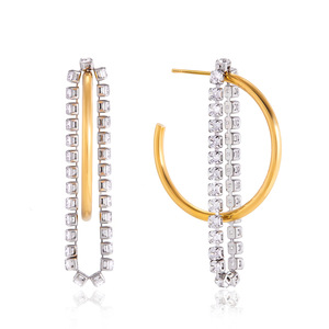 Pendientes de Aro con Borlas, Oro de 18K, Acero Inoxidable, Dos Tonos, Diseño Geométrico con Engaste de Canal, Joyería para Uso Diario - Product Image 5