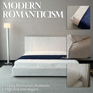 Base de Cama Moderna Minimalista de Tela Blanca Texturizada para Hogar y Hotel, Estilo Simple, Tapizada, Tamaños King y Queen - Product Image 2