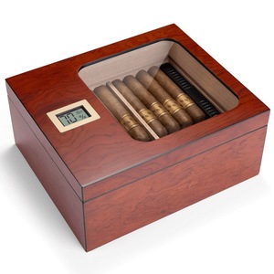 Wooden Cigar Humidor with Digital Hygrometer Rectangular Polished Surface Moisture Proof <b>Storage</b> <b>Box</b> Classic Design - Product Image 1