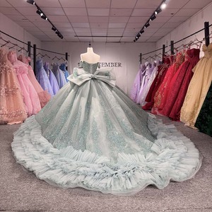 Robe de bal de Quinceañera de luxe vert sauge Dy1563 avec corsage à sequins en forme de cœur, nœud surdimensionné et jupe en tulle superposée Jancember - Product Image 2